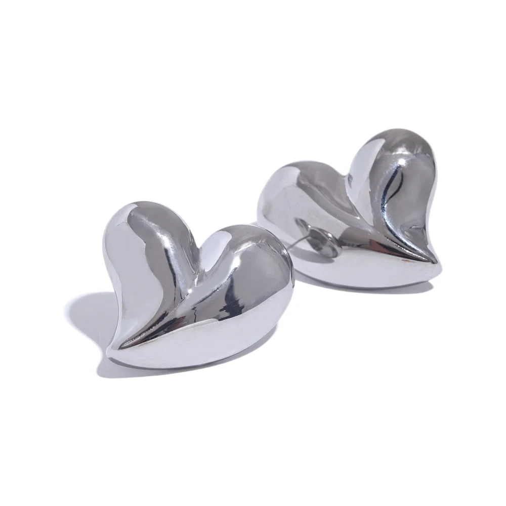 Chunky Silver Heart Earrings
