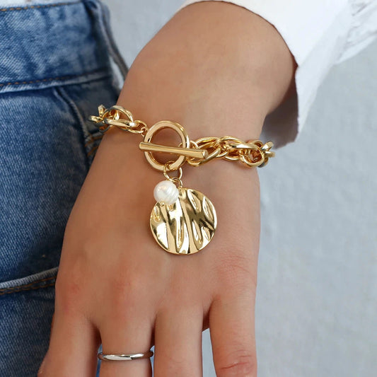 Gold Pearl Charm Bracelet Greatera