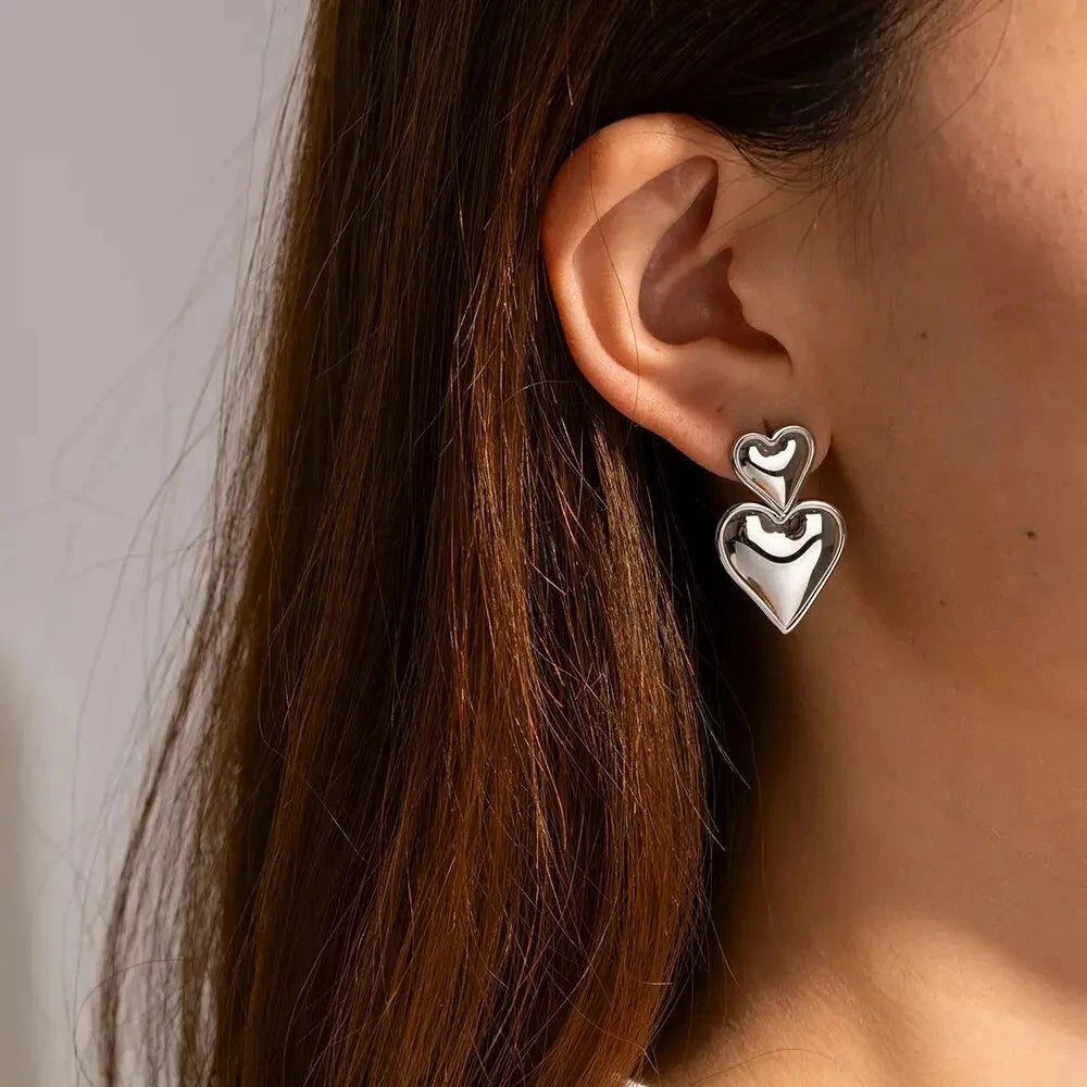 Silver Heart Drop Earrings YISS FERA