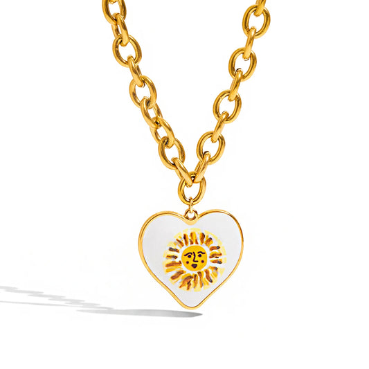 Sun Heart Love Pendant Necklace — 18k gold-plated stainless steel chain with sun heart pendant on
