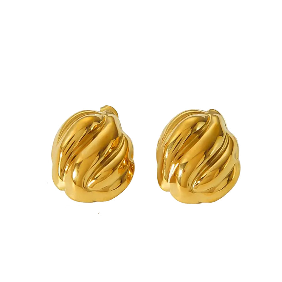 Pair of 18K Gold-Plated Blair Earrings, chunky sculpted studs with a distinct wave or ripple texture, using push-back closure.
