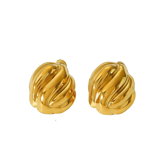 Pair of 18K Gold-Plated Blair Earrings, chunky sculpted studs with a distinct wave or ripple texture, using push-back closure.