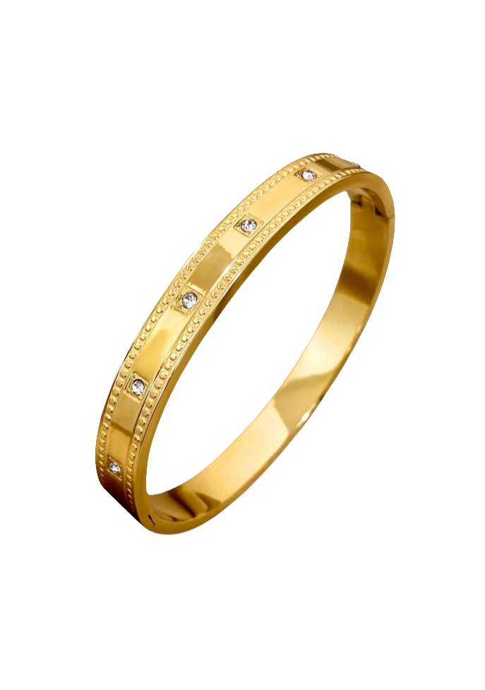 Gold bangle bracelet with sparkling rhinestones