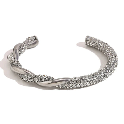Silver 316L stainless Steel bracelet with cubic zirconia embellishments on a white background