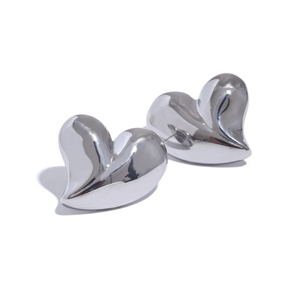 Chunky Silver Heart Earrings 