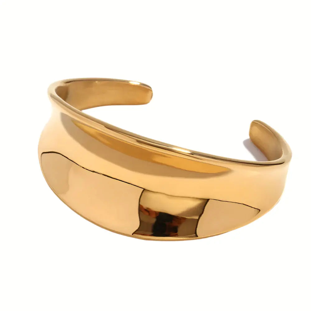 Concave Silver Cuff open bracelet made from tarnish-free 316L stainless steel, featuring a bold, smooth geometric design.