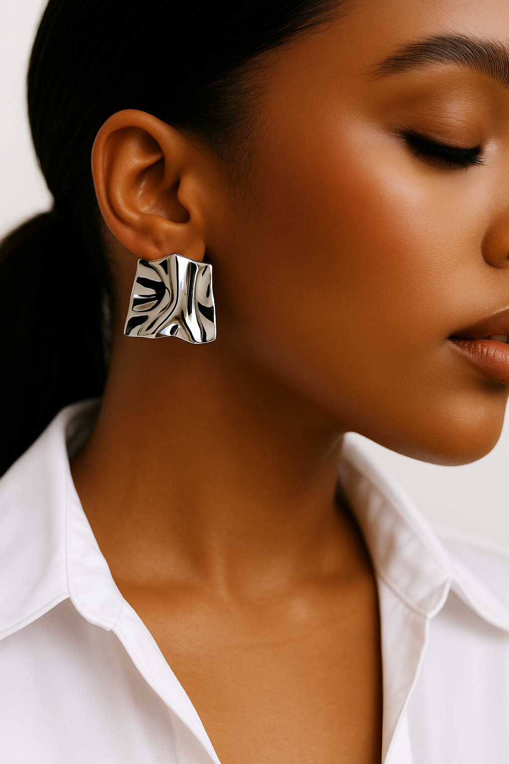 Silver chunky sculpted earrings 