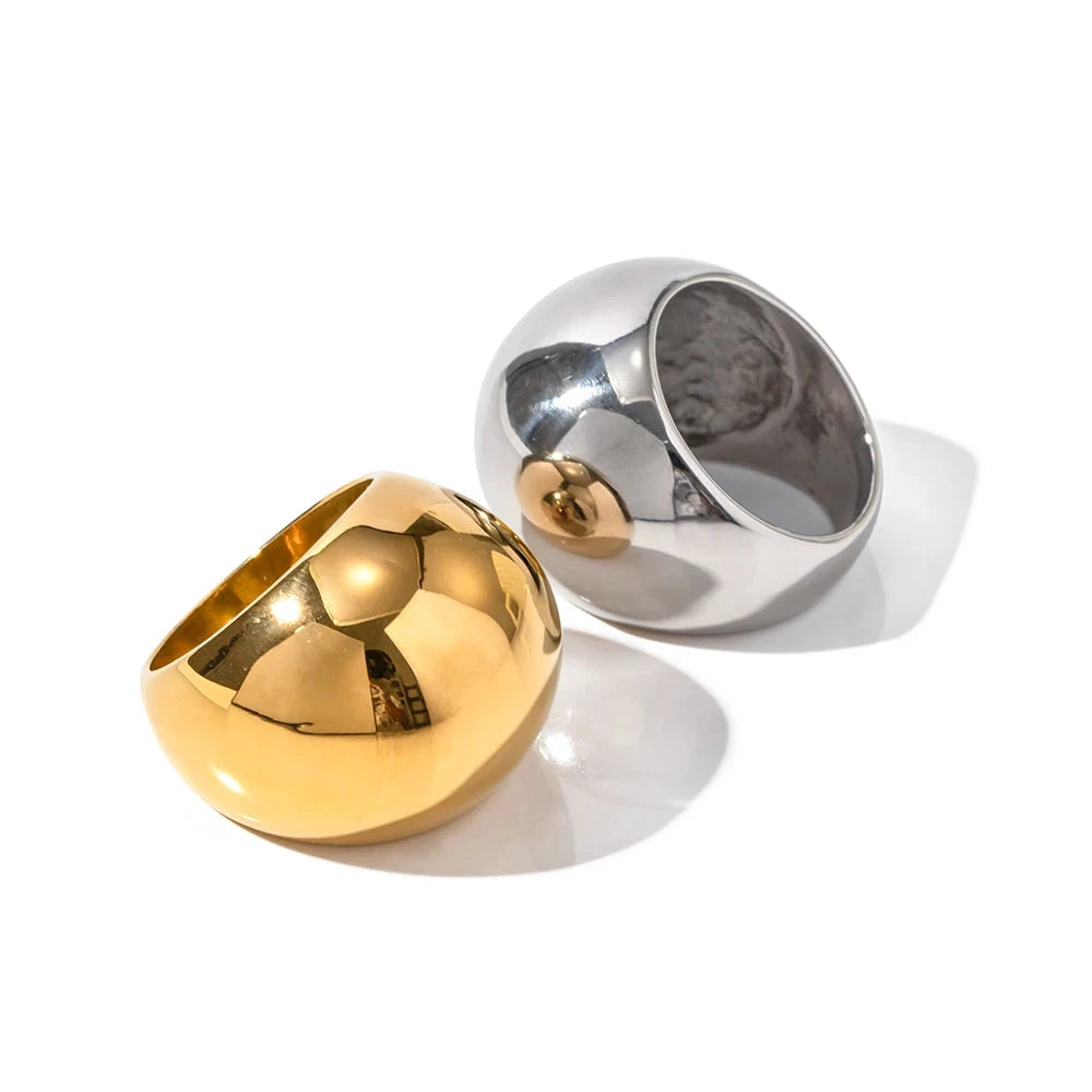 Dome Ball Ring in 18K Gold-Plated stainless steel, showcasing the bold, polished spherical top on a white background.
