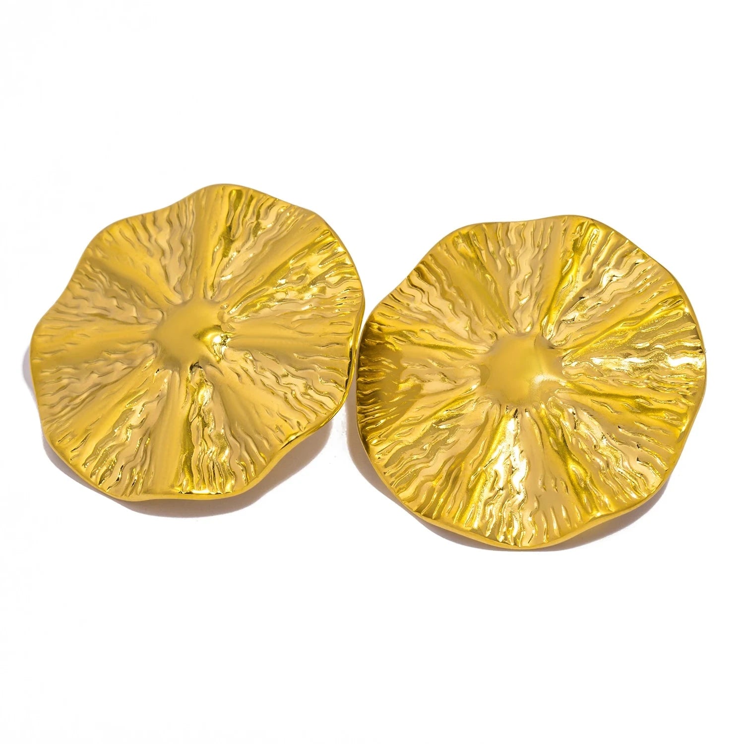 Pair of gold pineapple-shaped earrings on a white background