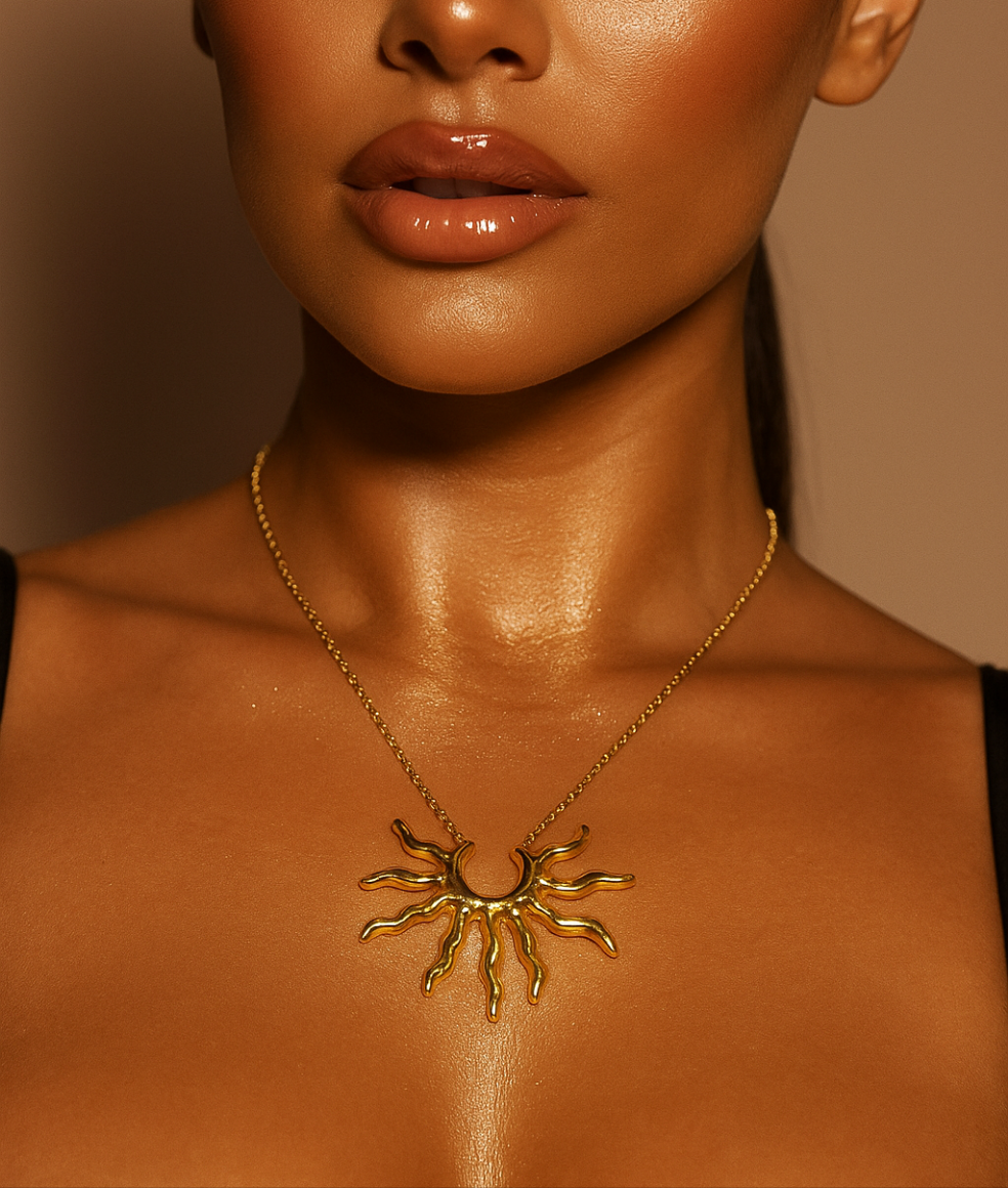 Golden Sunburst Necklace Yhpup