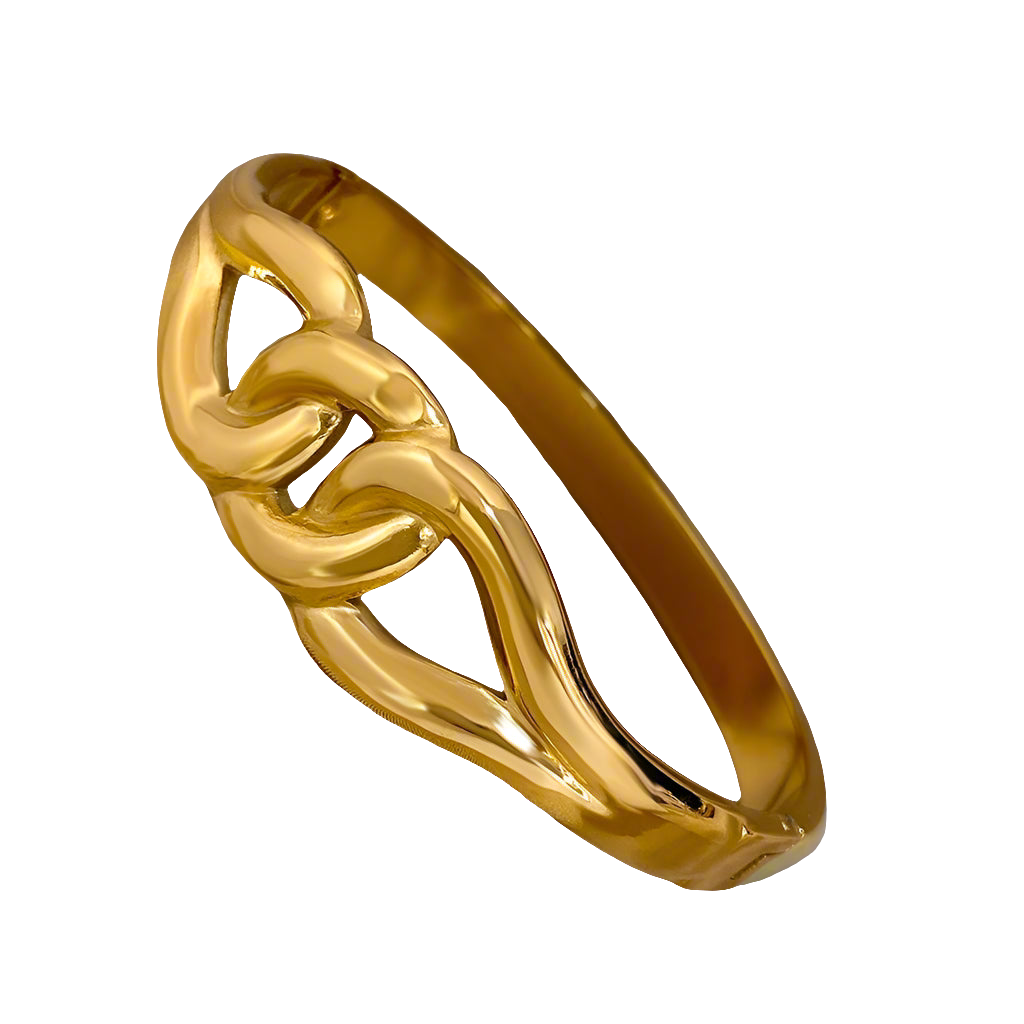 Gold bangle with a unique design on a white background