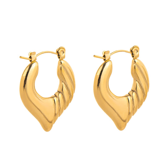 18k gold-plated stainless steel chunky heart hoops on white background