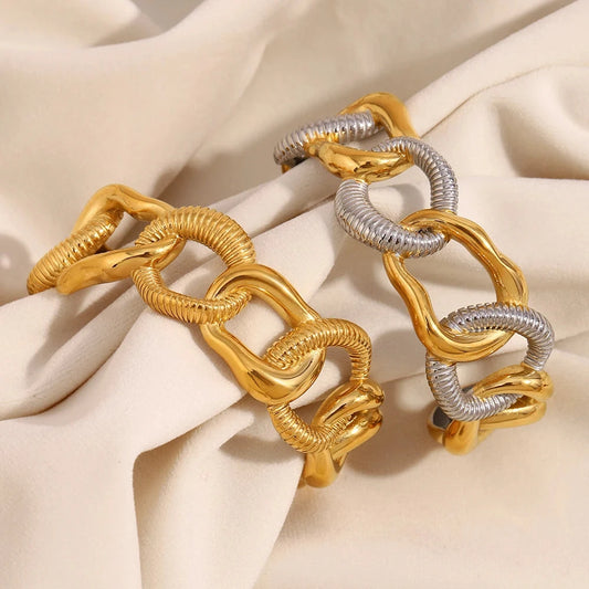 The Mixed Metal Exaggerated Cuff Bracelet displayed in the Gold (PVD Gold-Plated) 