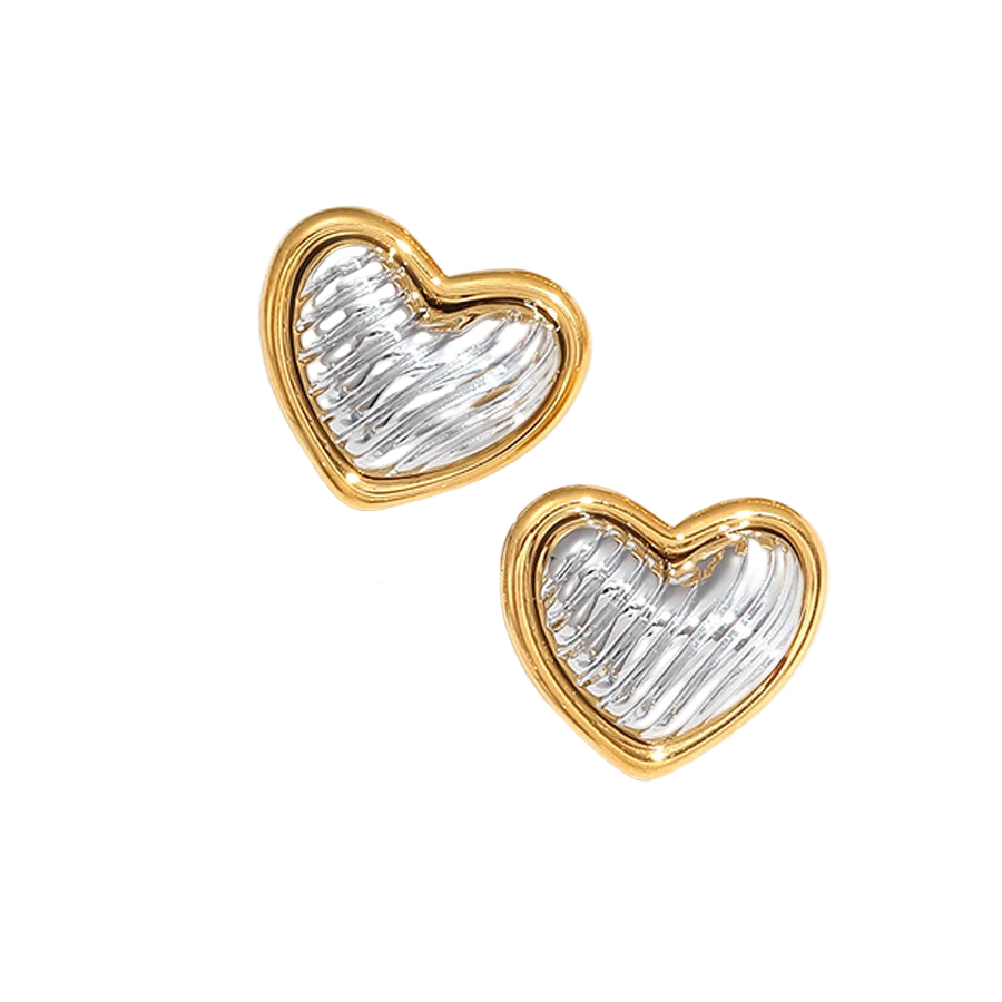 Two-Tone Heart-shaped earrings with gold and silver design