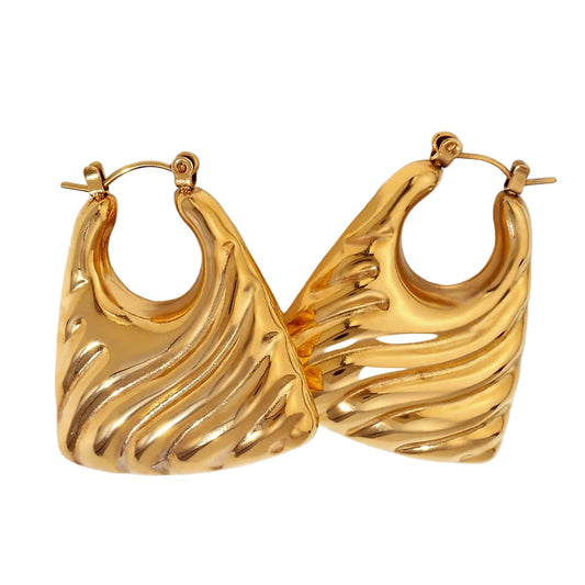 18K PVD Gold Plated Trapezoidal Wave Texture Earrings Women's Charm Waterproof Jewelry High Quality ARDEINAL