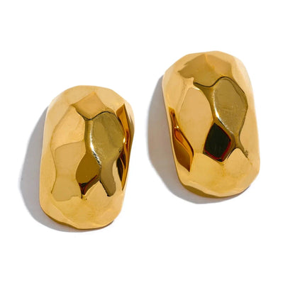 Sabrina Sculpted Gold Earrings front view – gold-plated stainless steel with wavelike sculptural curves 
