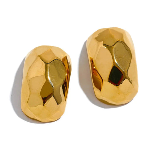 Sabrina Sculpted Gold Earrings front view – gold-plated stainless steel with wavelike sculptural curves 