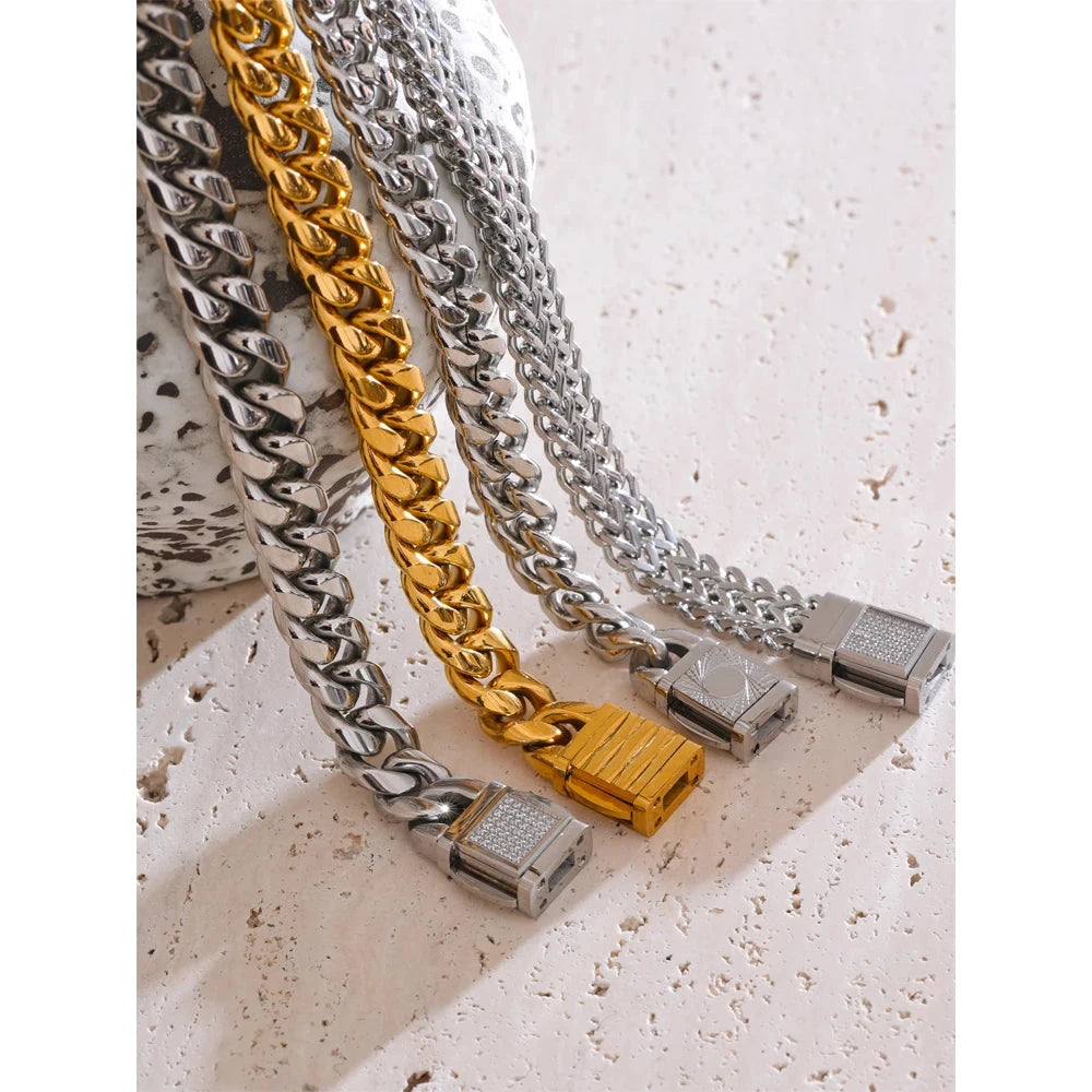 Yhpup Statement Texture 316 Cuban Chain Men Bracelet Bangle New Arrivals Thick Stainless Steel PVD Plated Waterproof Jewelry ARDEINAL