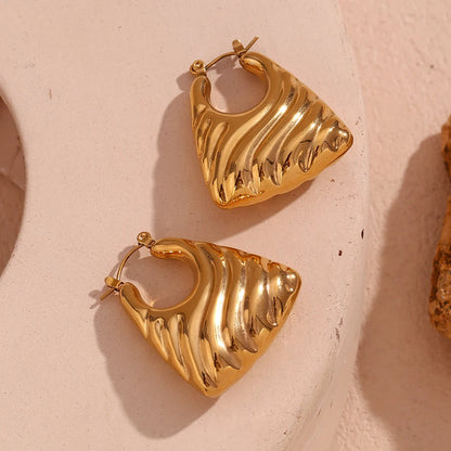 MamacitaSlay Stainless Steel 18K Gold Plated Trapezoidal Wave Texture Earrings Women's Charm Waterproof Jewelry High Quality ARDEINAL
