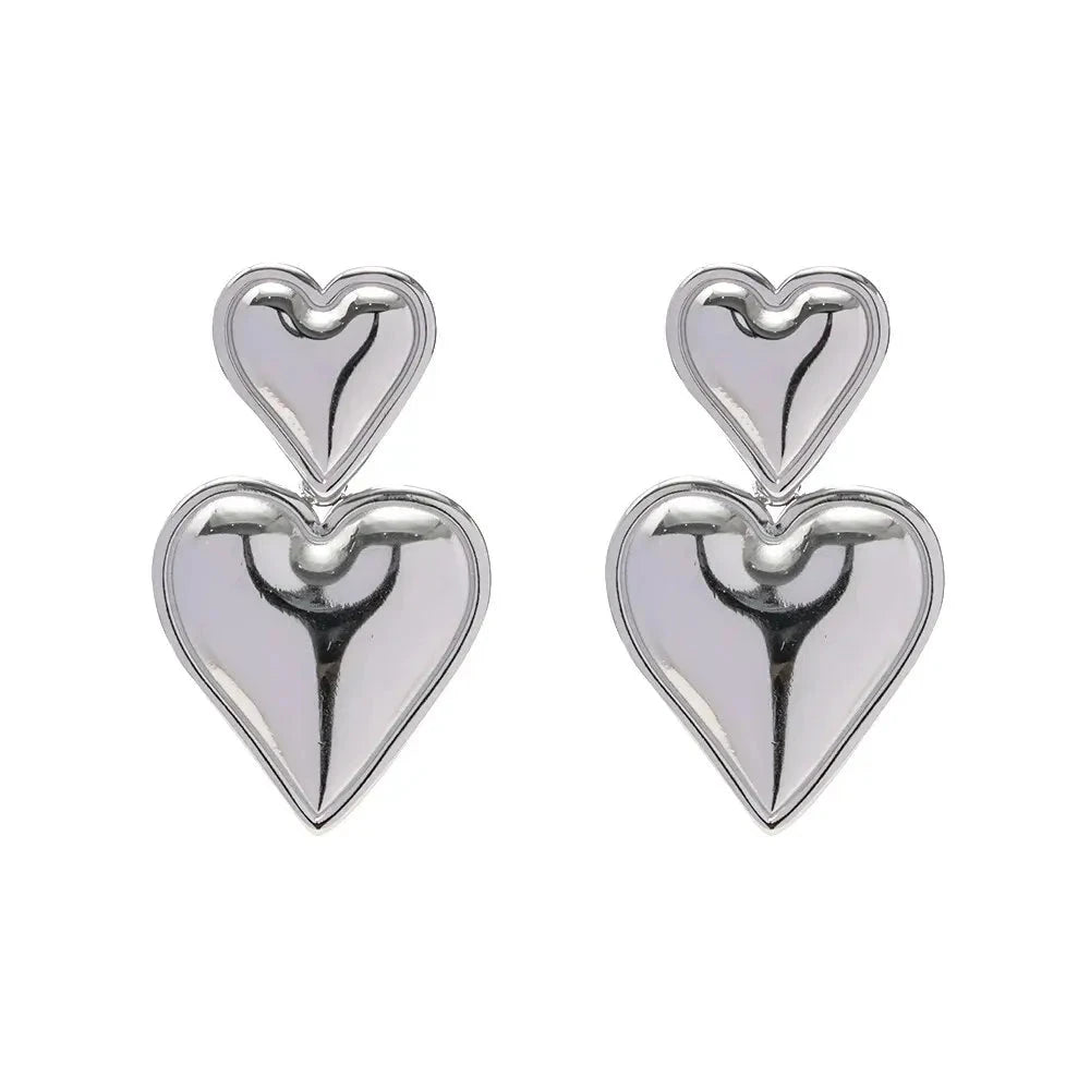 Silver Heart Drop Earrings YISS FERA