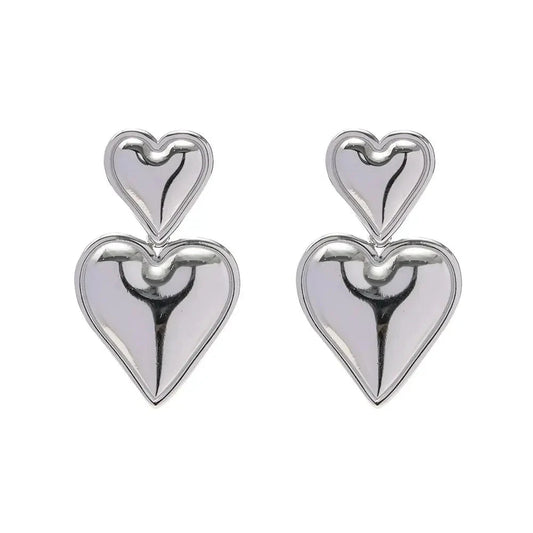 Silver Heart Drop Earrings YISS FERA