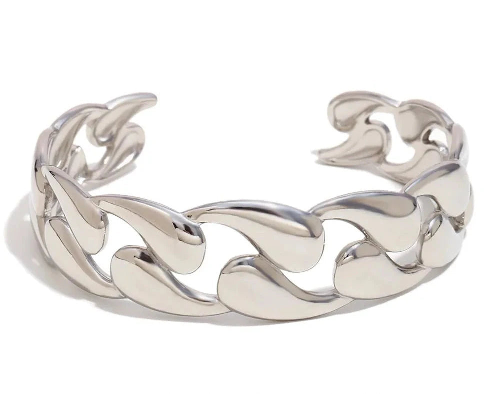 The Valentina Luxe Cuff Bracelet displayed in a polished silver-toned finish (316L stainless steel).