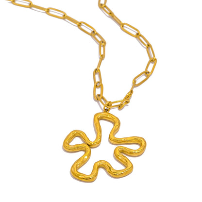 18k gold-plated stainless steel chain with floral pendant on white background