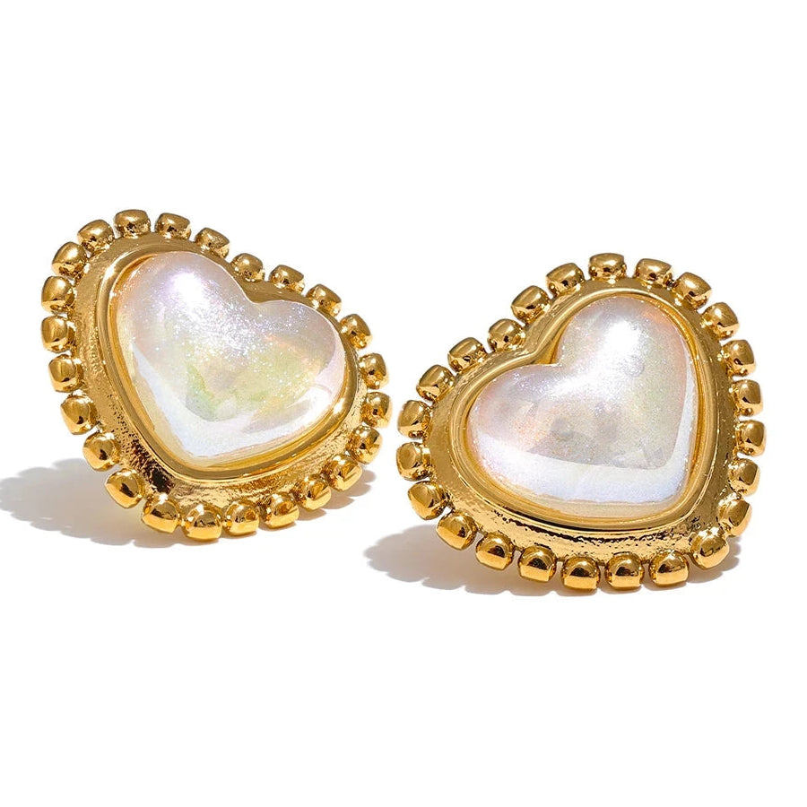 Stainless steel Heart-shaped earrings with 18K PVD gold frames on a white background