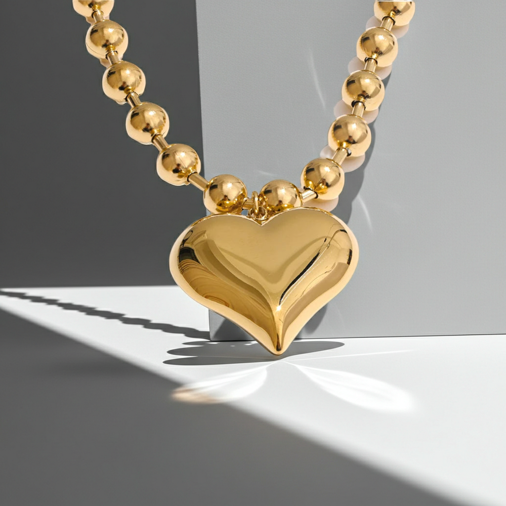 18K Gold-Plated Chunky Heart Necklace ARDEINAL